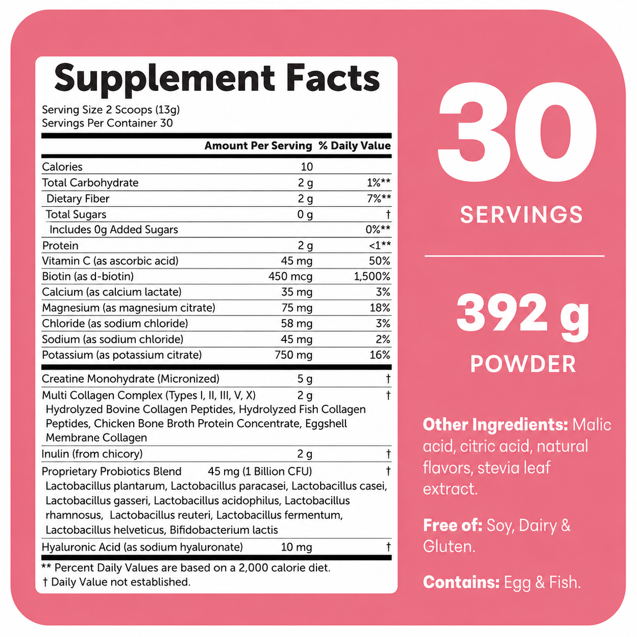 Creatine Hydration for Women (Strawberry Flavor) - 5g Creatine + 5g Electrolytes + 2g Collagen, with Fiber, Probiotics, HA, Vitamin C and Biotin