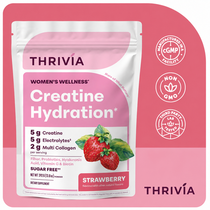 Creatine Hydration for Women (Strawberry Flavor) - 5g Creatine + 5g Electrolytes + 2g Collagen, with Fiber, Probiotics, HA, Vitamin C and Biotin