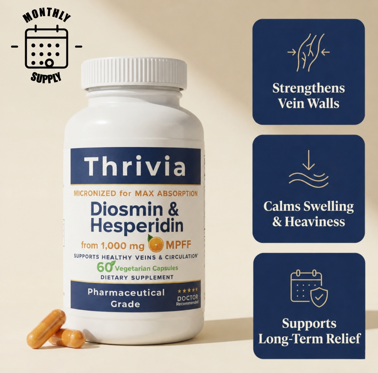 Stops Bleeding, Shrinks Hemorrhoids, Avoids Surgery — Diosmin & Hesperidin Capsules | Natural Hemorrhoid Support